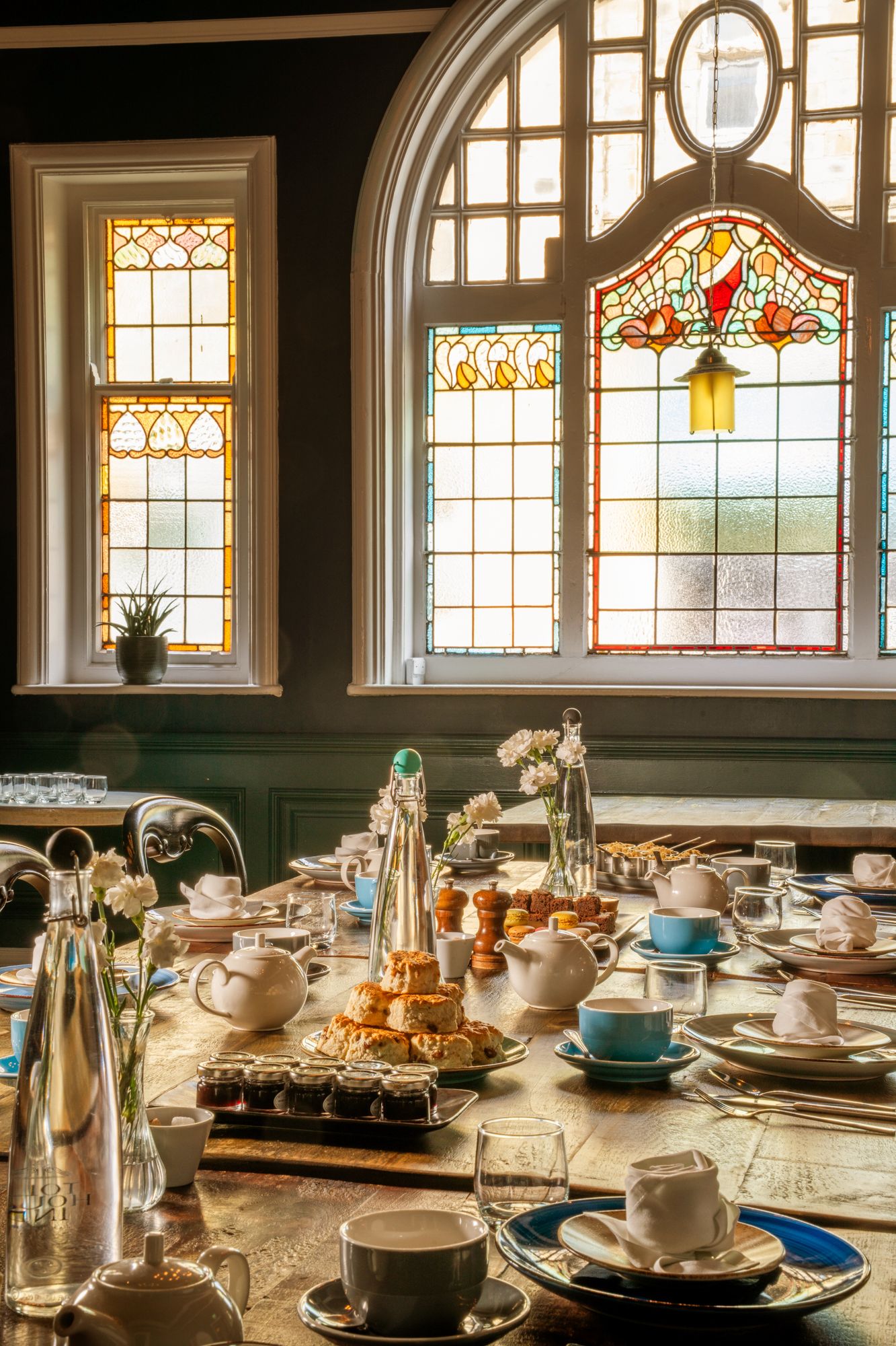 tea pot and cakes in the private dining room